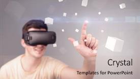  Presentation with virtual event - Colorful presentation theme enhanced with reality goggles with grey cubes backdrop and a  colored foreground