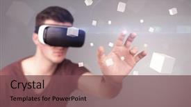  Presentation with virtual reality - Slide deck consisting of reality goggles with grey cubes background and a  colored foreground