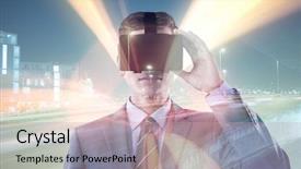  Presentation with virtual reality - PPT theme consisting of reality headset against red vortex background and a coral colored foreground