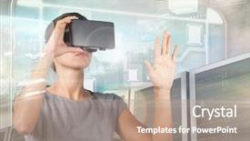  Presentation with systems - Presentation consisting of reality headset against server system background and a coral colored foreground