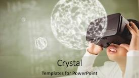  Presentation with virtual reality - PPT theme having reality headset with interface orb background and a mint green colored foreground