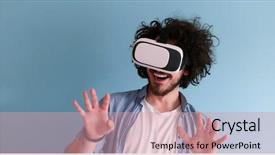  Presentation with virtual reality - Amazing slide set having reality isolated on blue background backdrop and a coral colored foreground