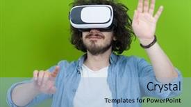  Presentation with virtual reality - Theme featuring reality isolated on green background background and a  colored foreground