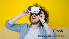  Presentation with experience - PPT theme enhanced with reality isolated on yellow background background and a light blue colored foreground