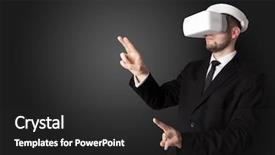  Presentation with white clay tiled roof - Beautiful presentation design featuring reality shows - businessman with white vr glasses backdrop and a dark gray colored foreground