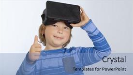  Presentation with virtual reality - Cool new presentation design with reality the child tries new backdrop and a  colored foreground