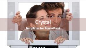 Presentation with television - PPT theme featuring reality tv programs - couple inside a television set background and a coral colored foreground