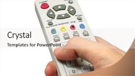  Presentation with remote - Slides having reality tv programs - hand holding dvd player remote background and a white colored foreground