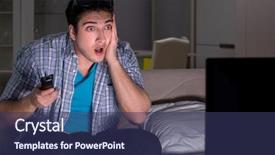  Presentation with man watching woman preparing vegetables - Amazing PPT theme having reality tv programs - man watching 3d television late backdrop and a ocean colored foreground