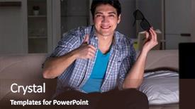  Presentation with television viewers - Cool new PPT layouts with reality tv programs - man watching 3d television late backdrop and a  colored foreground