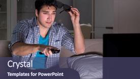  Presentation with television watching - Colorful presentation design enhanced with reality tv programs - man watching 3d television late backdrop and a  colored foreground