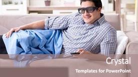  Presentation with home - Presentation design enhanced with reality tv programs - man watching 3d tv background and a  colored foreground