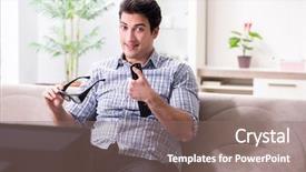  Presentation with man watching woman preparing vegetables - Cool new presentation design with reality tv programs - man watching 3d tv backdrop and a  colored foreground