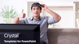  Presentation with man watching woman preparing vegetables - Amazing presentation having reality tv programs - man watching 3d tv backdrop and a  colored foreground