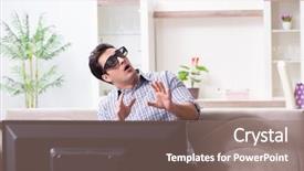  Presentation with man watching woman preparing vegetables - Cool new slide set with reality tv programs - man watching 3d tv backdrop and a gray colored foreground