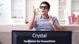  Presentation with home - Colorful slide deck enhanced with reality tv programs - man watching 3d tv backdrop and a wine colored foreground