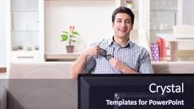  Presentation with home - Cool new slide deck with reality tv programs - man watching 3d tv backdrop and a wine colored foreground