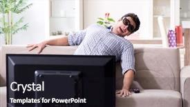  Presentation with man watching woman preparing vegetables - PPT theme enhanced with reality tv programs - man watching 3d tv background and a wine colored foreground