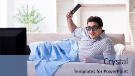  Presentation with man watching woman preparing vegetables - Colorful PPT theme enhanced with reality tv programs - man watching 3d tv backdrop and a light blue colored foreground