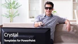  Presentation with home - Cool new PPT layouts with reality tv programs - man watching 3d tv backdrop and a wine colored foreground