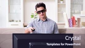  Presentation with home - Slide deck featuring reality tv programs - man watching 3d tv background and a wine colored foreground