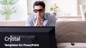  Presentation with man watching woman preparing vegetables - Cool new slide deck with reality tv programs - man watching 3d tv backdrop and a dark gray colored foreground