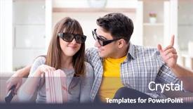  Presentation with movie premiers - Beautiful PPT theme featuring reality tv programs - pair watching 3d movie backdrop and a  colored foreground