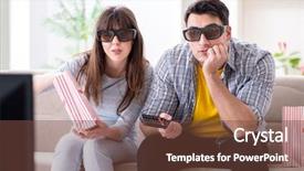  Presentation with movie - Beautiful PPT theme featuring reality tv programs - pair watching 3d movie backdrop and a  colored foreground