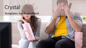  Presentation with movie premiers - Slide deck with reality tv programs - pair watching 3d movie background and a coral colored foreground