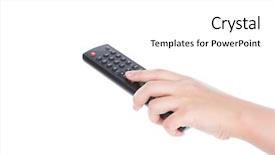  Presentation with remote - PPT layouts featuring reality tv programs - woman hand with remote control background and a white colored foreground