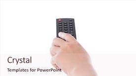  Presentation with remote - Cool new slides with reality tv programs - woman hand with remote control backdrop and a sky blue colored foreground