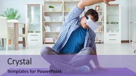  Presentation with artificial intelligence virtual reality - Slide set with reality vr glasses doing sports background and a  colored foreground