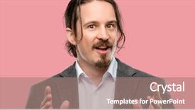  Presentation with wow - Presentation theme consisting of realization - handsome young man happy background and a  colored foreground