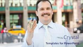  Presentation with realtor - Theme with realtor-holding-out-the-keys background and a sky blue colored foreground