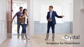  Presentation with new home - PPT theme enhanced with realtor showing hispanic couple background and a soft green colored foreground