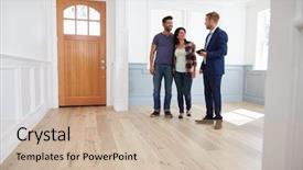  Presentation with new home - Slides featuring realtor showing hispanic couple background and a soft green colored foreground