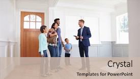  Presentation with realtor - Colorful PPT theme enhanced with realtor showing hispanic family backdrop and a soft green colored foreground