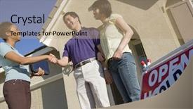  Presentation with realtor - Beautiful PPT theme featuring realtor with couple buying new backdrop and a  colored foreground