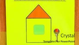  Presentation with house key - Amazing presentation having realtor yellow - poster about renting the house backdrop and a  colored foreground