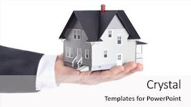  Presentation with architectural - PPT theme with realty concept - hand holding house background and a  colored foreground
