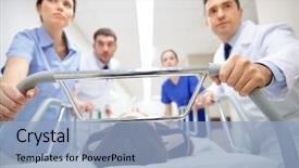  Presentation with emergency room - Amazing PPT layouts having stretcher - profession people healthcare reanimation backdrop and a light blue colored foreground