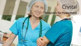  Presentation with cardiac surgery - Slide set consisting of reanimation room at cardiac background and a coral colored foreground