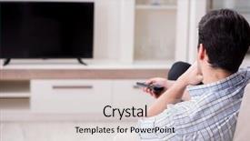  Presentation with man watching woman preparing vegetables - Slides with rear end - young man watching tv background and a lemonade colored foreground