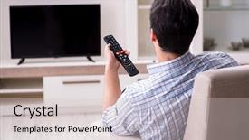  Presentation with end - Theme with rear end - young man watching tv background and a soft green colored foreground