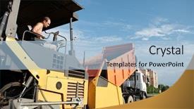  Presentation with asphalt pavement - PPT theme featuring rear end dumper unloading asphalt background and a light blue colored foreground