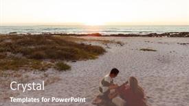  Presentation with sunset beach - Presentation theme consisting of rear-high-angle-view background and a  colored foreground