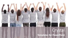  Presentation with hands holding - Amazing theme having rear-view-a-group backdrop and a gray colored foreground