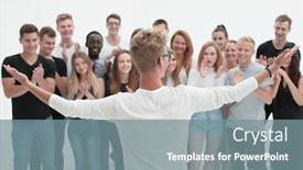  Presentation with team leader - Slides with rear-view-a-happy-leader background and a gray colored foreground