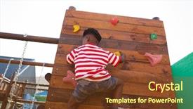  Presentation with african american - Beautiful slide set featuring rear view africanamerican schoolboy climbing wall school playground sunny day backdrop and a tawny brown colored foreground