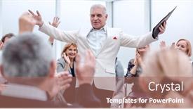  Presentation with aged - Cool new presentation with rear-view-aged-businessman-receiving backdrop and a coral colored foreground